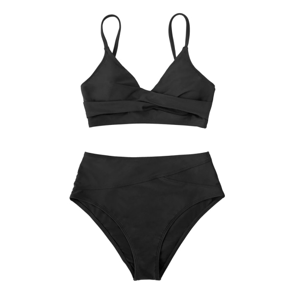 Solid Black Twist High Waist Bikini Set Baddräkt För Kvinnor Sexig V-ringad Tank Tvådelade Badkläder 2023 Strandbaddräkt ASF9054BB XL