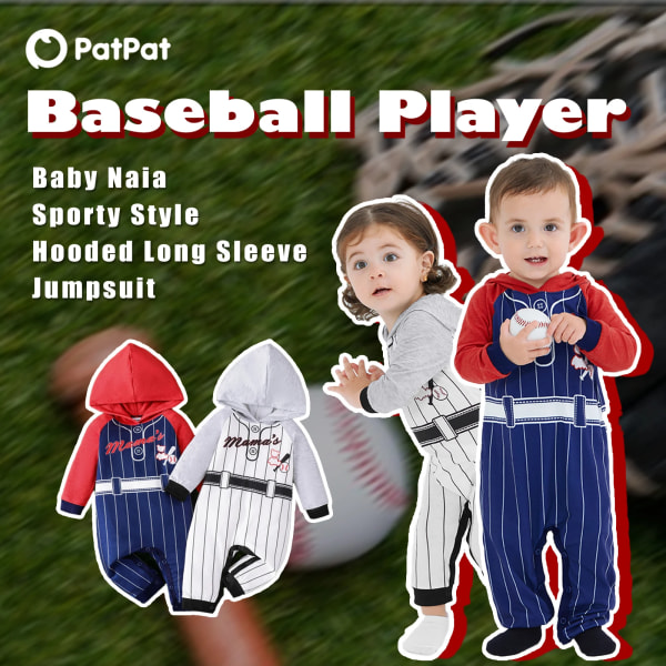 Baby pojke/flicka Naia Sportig stil baseballspelare långärmad jumpsuit med huva FleckedGrey 0-3Months