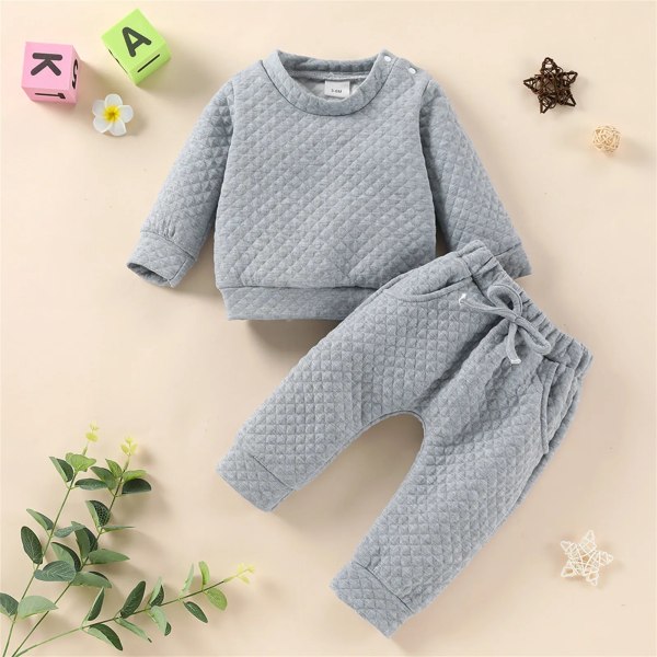 2st Baby Girls / Baby Boys Solid Rund Neck Långärmad Loungewear Baby Set Pink 6-9 Months