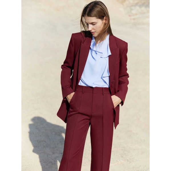 Minimalism 2-delat set Damkläder 2023 Spring Blazer UV-skydd Fritidsjacka med hög midja Byxor separat 12240993 Bordeaux Red (Pants) XL