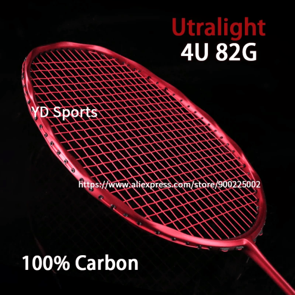 Professionell superlätt helkolfiber badmintonracket Strung Max 30LBS 4U racket med strängväska Racquet Sports Padel Red