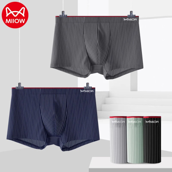 3st Ice Silk Seamless Herrunderkläder 5A Graphene Antibakteriell Boxer Randiga Släta Herr Trosor Herrkalsonger 1 XXL