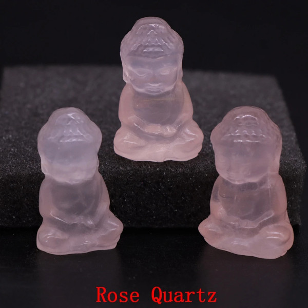 Buddhastaty Naturstenar Reiki Healing Kristaller, Andlig tro Figurine Be Rikedom Lucky Crafts Hem pärla dekoration 1,2" Rose Quartz 20 pcs