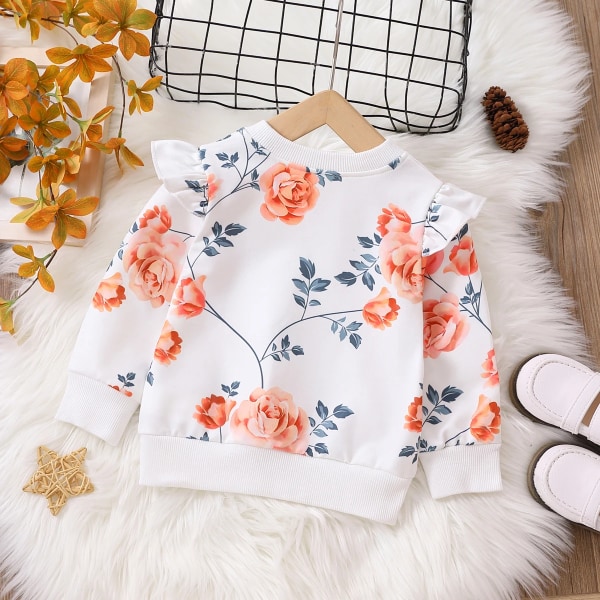 Baby Girl Allover blommigt print volanger långärmad tröja White 3-6Months