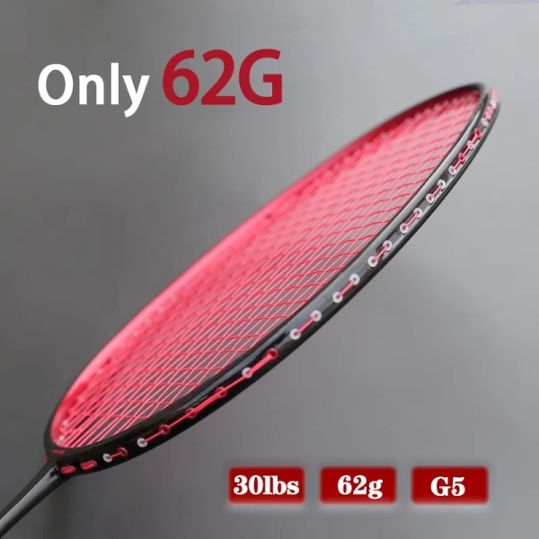 Professionell 8U 62G 100% helkoltränad badmintonracket G5 18KG Lättviktsracket Padelsträngväskor Speed ​​Sports Vuxna Red
