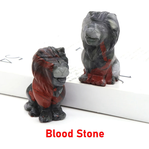 2" Lejon pärla staty natursten Kristall handsnidade läkande djurfigurer Reiki ädelsten hantverk Heminredning Semesterpresent Blood Stone 3pcs