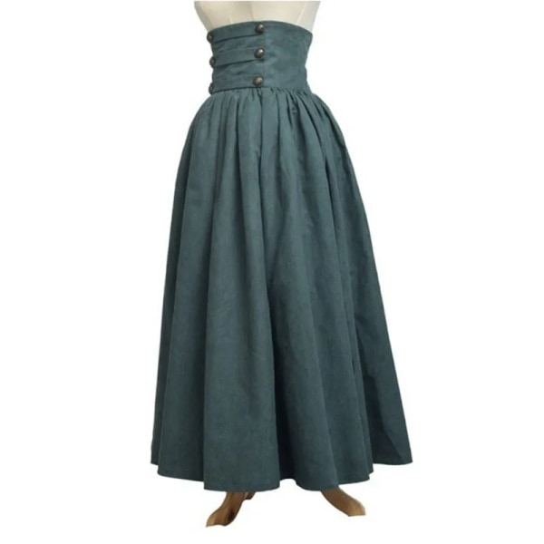 Vintage medeltida renässansveckad Maxikjol för kvinnor Halloween kostym hög midja klänning Big Swing Kjol Plus storlek 3XL Sky blue XXL