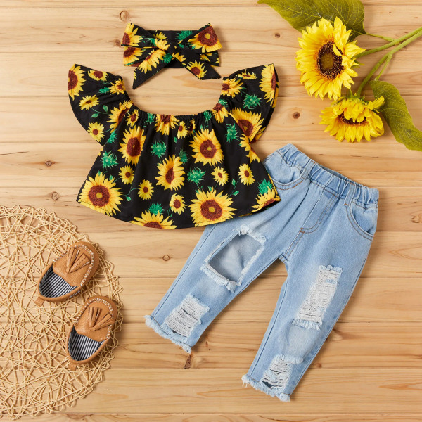 3 st Sunflower Print Set baby Black 0-3Months