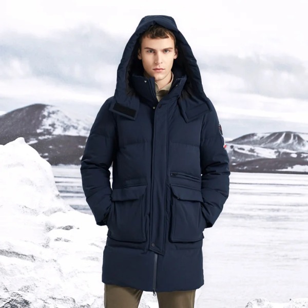 Herrkläder Tjocka dunrock Herr Avtagbar hatt Varm Parka -30 grader Herr Casual Tjock vattentät kappa B90142037 5225blue 195