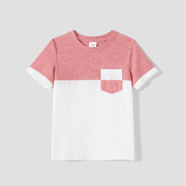 Familjematchande kläder Swiss Dot bältade klänningar och tvåfärgade kortärmade T-shirts set Pink Girl 6-7 Years