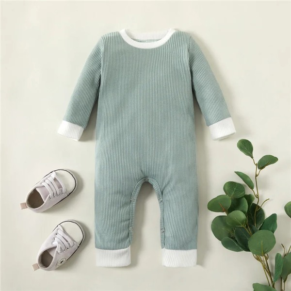 2020 Ny vår och höst Baby Solid Jumpsuit för Baby Bodysuits kläder Light Green 3-6 Months
