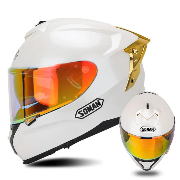 ECE DOT-godkänd Casco Motorcykelhjälmar Helansiktshjälm Dual Lens Capacete Moto Scooter Ridning Färgglatt visir för män kvinnor F3703WH XXL