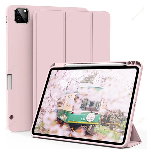 För ny iPad Pro 12,9 case 6:e/5:e/4:e generationens laddningspennhållare Cover Smart Case för iPad Pro 11 Case iPad Air 4 Air 5 iPad Pro 11 2020 Pink