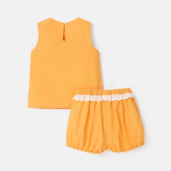 2st Kid Girl 100% bomull rosett främre linne och spetsdetaljer Shorts Set Orange 10-11Years