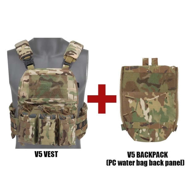 V5 PC Tactical Väst Lättvikt med Triple Magazine Poch Militärgördel PC Vattenväska Bakpanel Jaktväst Tillbehör VE-75(ACC05) CP