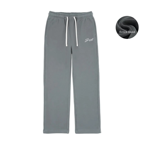 2023 Höst Vinter Ny Varm Fleecefodrad Byxa med vida ben Herr Elastisk midja Plus Size Träningsbyxor Träningsoveraller Byxor Light Grey Green XXXL REC 93-105KG