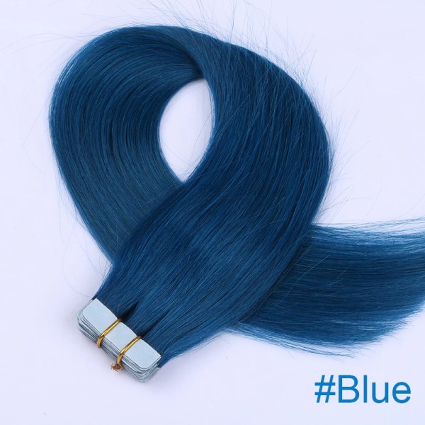 Remy Human Hair Tape Extensions 16" 18" 20" 22" 24" Skin Weft Sömlös europeisk hårtejp Hår för salongshår 20st Blue 18 inches