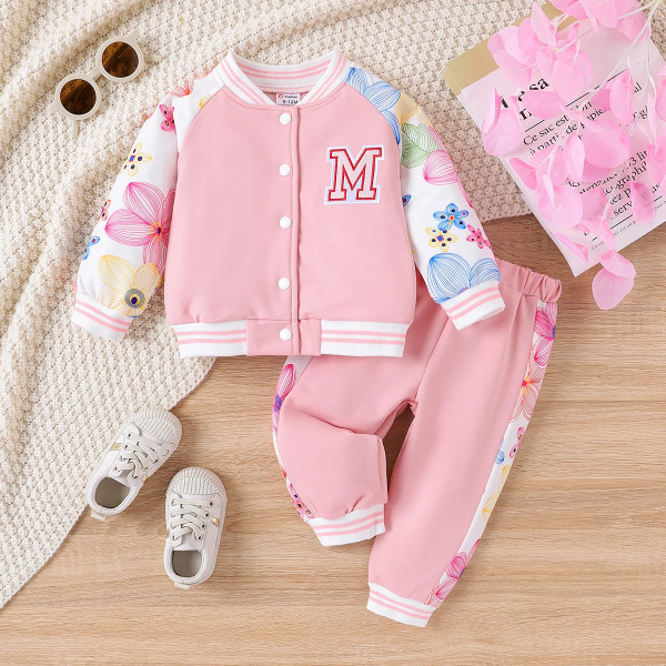 2st Baby Girl Tyg Blomma Design Casual Långärmad Set Pink 3-6Months