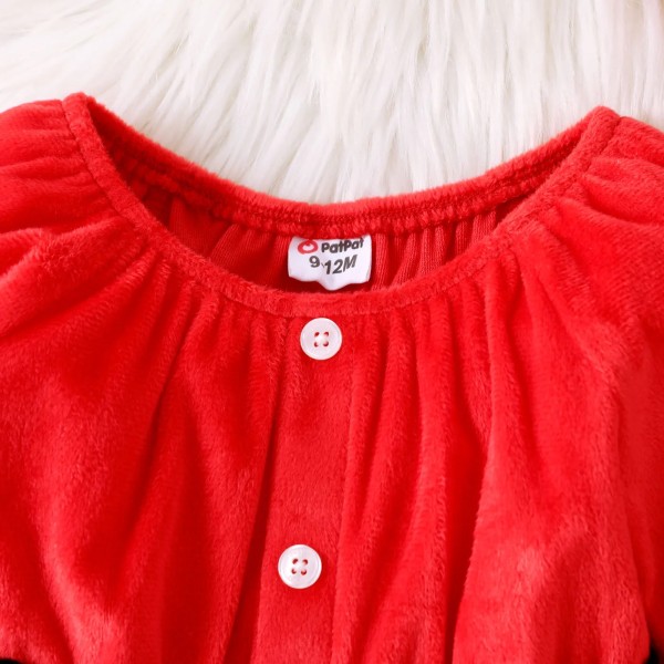 Jul 3st Baby Girl Röd Fleece Långärmad Klänning med Xmas Hat & Kalvärmar Set REDWHITE 6-9Months