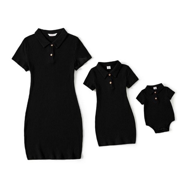 Mommy and Me svarta kortärmade klänningar med polohals Black Women L