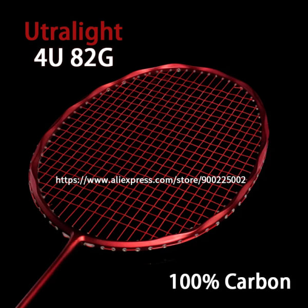 Professionell superlätt helkolfiber badmintonracket Strung Max 30LBS 4U racket med strängväska Racquet Sports Padel Red