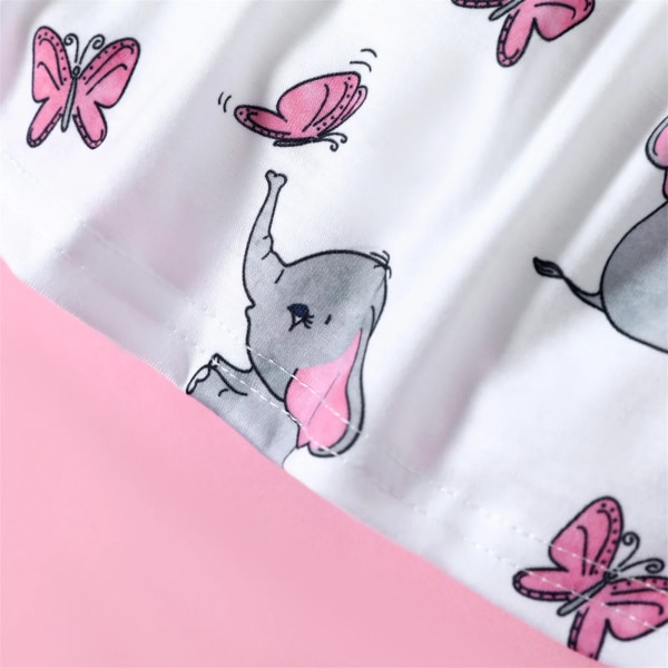 2st Baby Girl Set Rosa långärmad kofta med tecknad elefant och print Ärmlös set Pink 12-18 Months