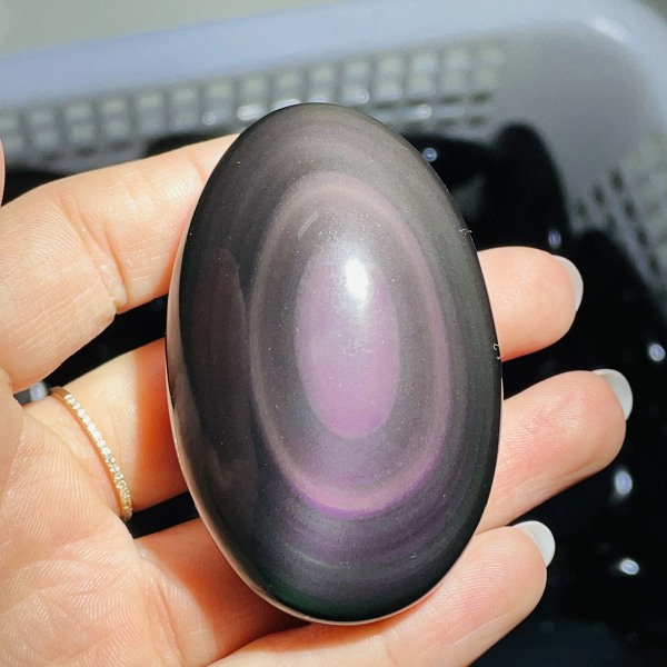 Nyheter！！！Bästa kvalitet naturlig regnbåge/guld Obsidian Ellips Reiki Gem Healing Dekoration 120-130g