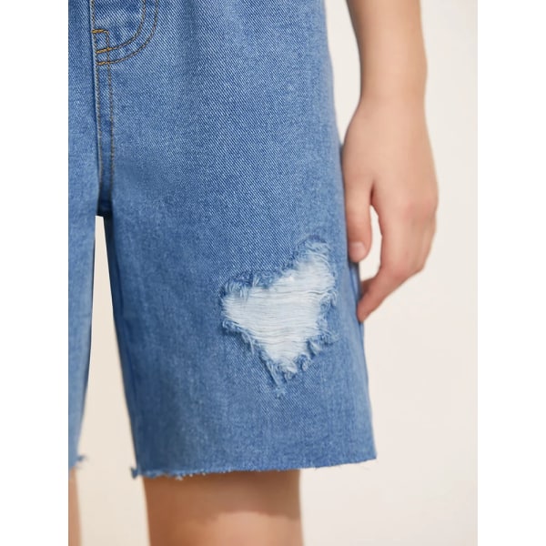 Barn 2023 Sommar nya jeans Flickshorts 3-12 år Lösa Casual Hollow Barnbyxor Blå jeansshorts för flickor 22130048 Blue 140cm