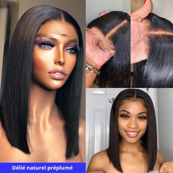 Rakt människohår Peruk Kort Bob Peruk Transparent frontal peruk Förplockade hårfäste peruker för kvinnor Naturligt hår Spetsförslutning Peruk 13x4 Lace Wig 16inches