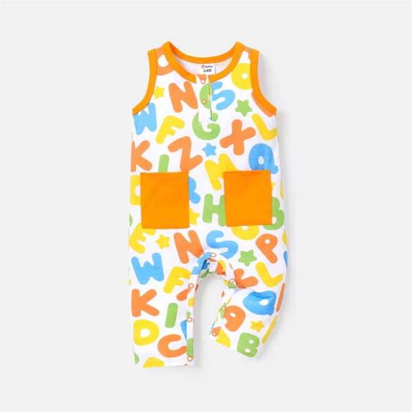 Baby Boy/Girl Bomull Allover Multi Color Letter Print Ärmlös Jumpsuit Orange 0-3 Months