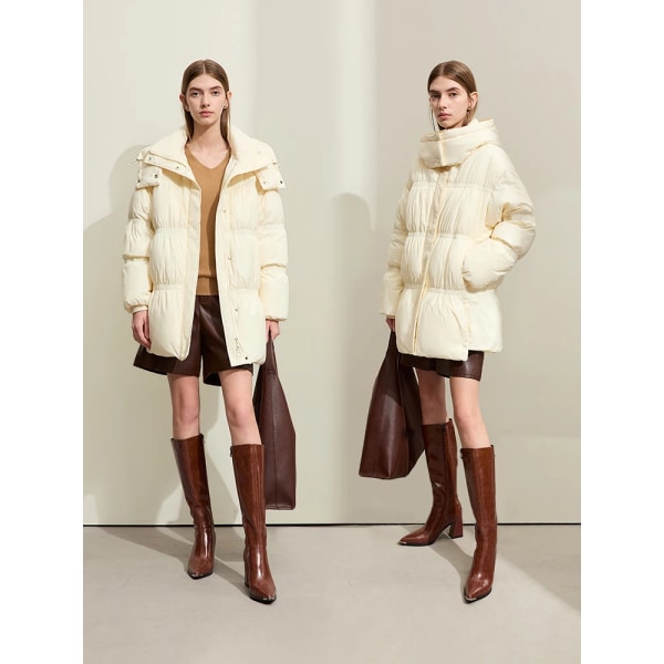 Minimalistisk 2023 Down Puffer Coat För Kvinnor Vinter Tjock Puff Bröd Med Huva Hög Krage Dam Lång Ytterkläder Ny 12324021 Apricot S