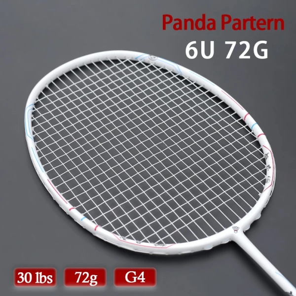 Badmintonracket 100 % kolfibersträng 22-30LBS Panda Partern Super Light 6U 72g G4 Professionella racketväskor Sport Vuxna WHITE