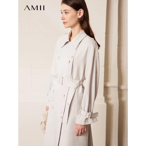 Minimalism Trench Coat för kvinnor 2023 Vår Nytt Print Elegant löst bälte Dubbelknäppt Trench Coats 72351025 Pea Grey L