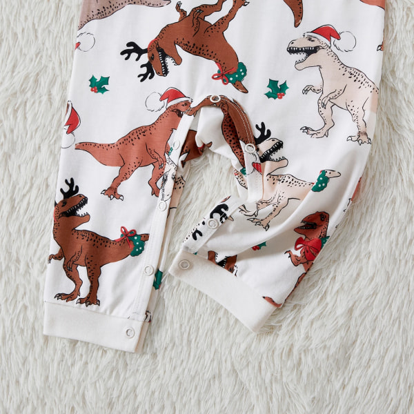 Jul Dinosuar Print Familjematchande pyjamasset (flammsäker) White Baby12-18M