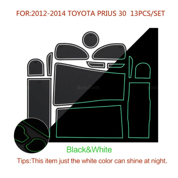 Antislipmatta Dörrspårdyna Cup Kudde Spårmatta Gummi för Toyota Prius 30 XW30 ZVW30 2010- 2015 Högerstyrd White luminous
