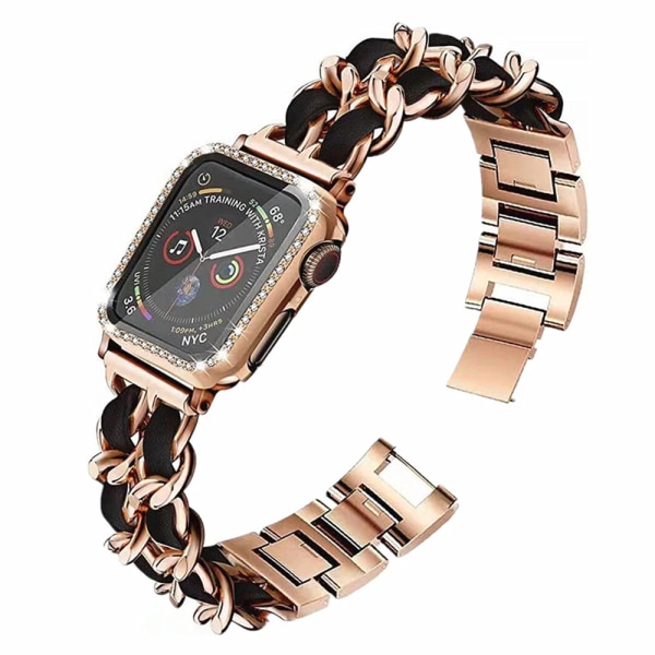 Metallrem+ case För Apple Watch 8 7 45mm 41mm Armbandsbyte i rostfritt stål För iwatch 6 5 3 SE 44mm 42mm 40mm Gold black For 45mm