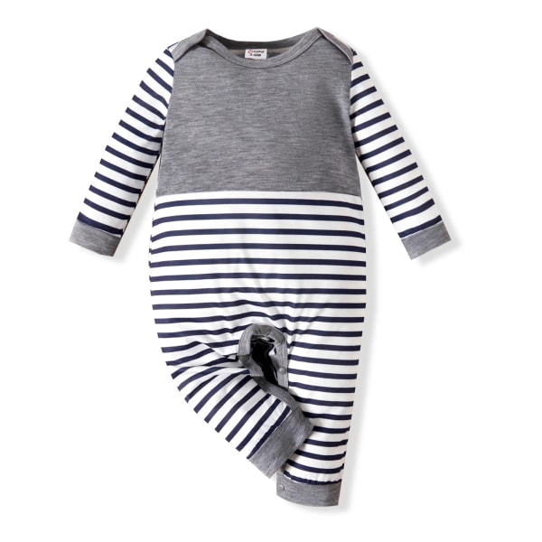 Sommar Baby Nyfödda Pojkekläder Mode Casual överallt Randig/ print Långärmad Romper Playsuit Grey 0-3 Months