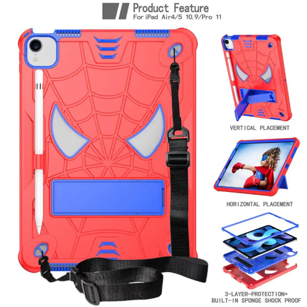 För ipad Air 4th /Air 5th Gen 10,9 tum Case A2316 A2588 Cover för barn Silikon +PC case för iPad Pro 11 +axelrem Air4th 5th Gen Pro11 red and blue