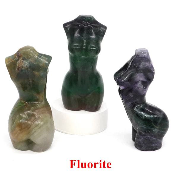 3 "naturstenar snidade kvinnor byst modell staty Healing Crystal Reiki ädelsten Sexig flicka Kroppshantverk statyett hemprydnad Fluorite 1pcs