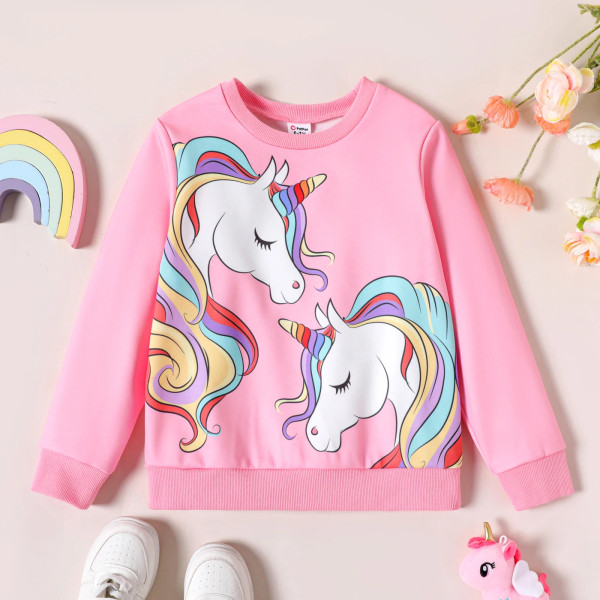 Kid Girl Unicorn Print Fleecefodrad Rosa Pullover Sweatshirt Light Pink 9-10 Years