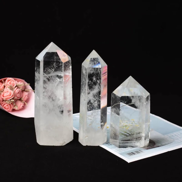 Hög kvalitet naturlig klar kvarts Stor storlek Transparens Quartz Point Healing Stone Kristall Prismor Obelisk Wand Sten Heminredning bsj035