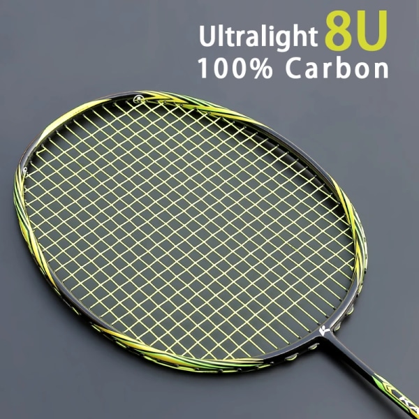 Toppkvalitet Super Light 8U 62-67G kolfibersträngad badmintonracket Offensiv typ Racket Gratis strängar Väskor Sportracket YELLOW