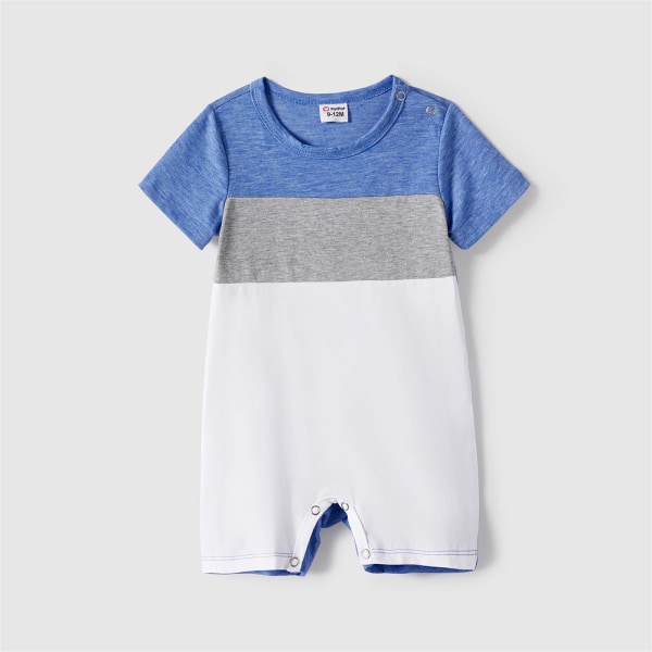 Familjematchande kläder Böjda fåll Solida tankklänningar och färgblock med kortärmade pikétröjor Blue Men XXL