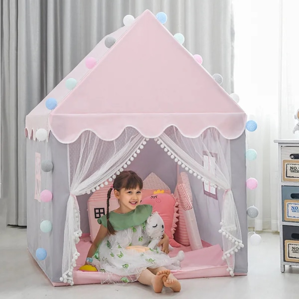 Stort leksakstält för barn 1,35 M skjul Vikbart barntält Baby Flickor Rosa Prinsessan Slott Barnrumsdekoration light without tent