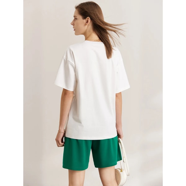 Minimalism Byxor för kvinnor 2022 Sommar Tvådelade set Outfits T-shirts Casual Dam Shorts för Dam Separat rea 12240594 beige Top M