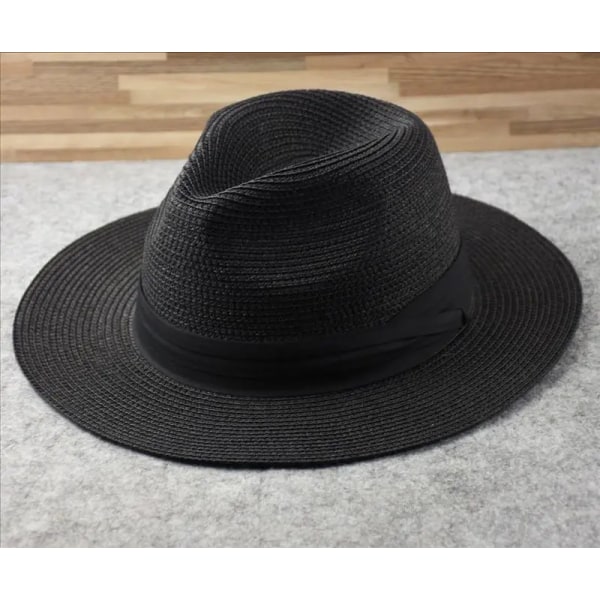 Stor storlek Panama-hattar Dam Beach Stråhatt med bred brätte Man Sommar Cap Plus Size Fedora Hatt 55-57cm 58-60cm 61-64cm Black 60-64cm