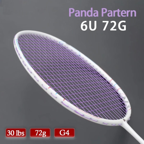 Badmintonracket 100 % kolfibersträng 22-30LBS Panda Partern Super Light 6U 72g G4 Professionella racketväskor Sport Vuxna Lila