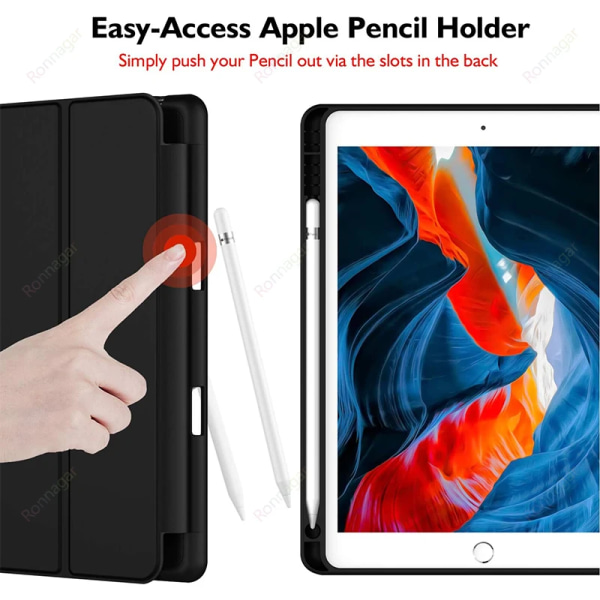 Pennhållare Funda- case för iPad 9:e/8:e/7:e generationens 10,2 case 2021/2020/2019 Mjuk baksida Capa Stand Cover Auto Sleep Wake Black iPad 9.7 2017 2018