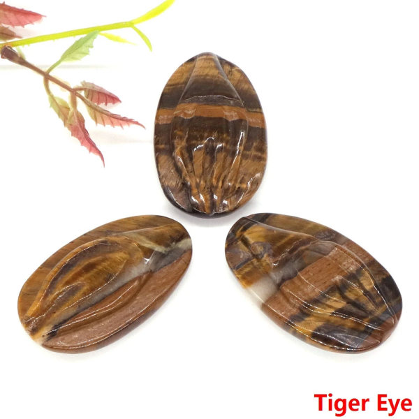 2" Source Of Life Vulva Form Naturstenar Kristall snidade Healing Reiki Hantverk Feminin Skönhet Symbol Massage Verktyg Rumsinredning Tiger Eye 5pcs