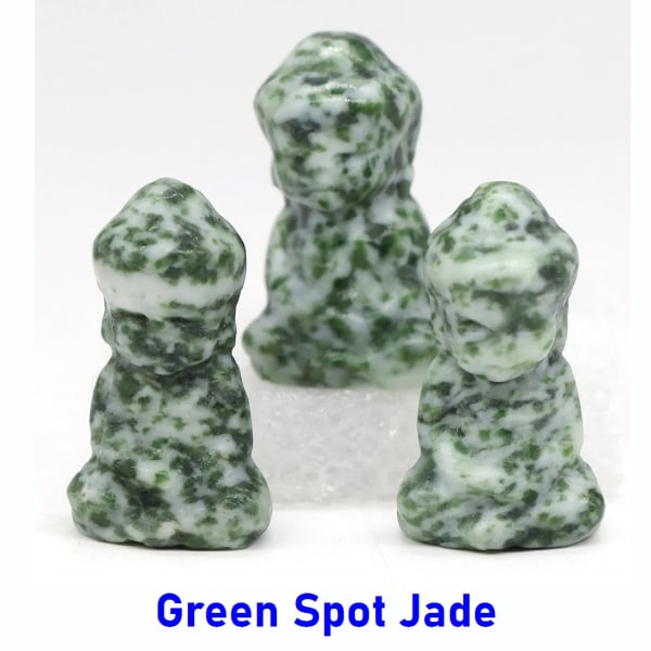 1,2 "Mini Buddha Staty Rikedom Naturlig Healing Therapy Lucky Praying Meditation Reiki Crystal Crafts Heminredning Partihandel Green Spot Jade 20 PCS